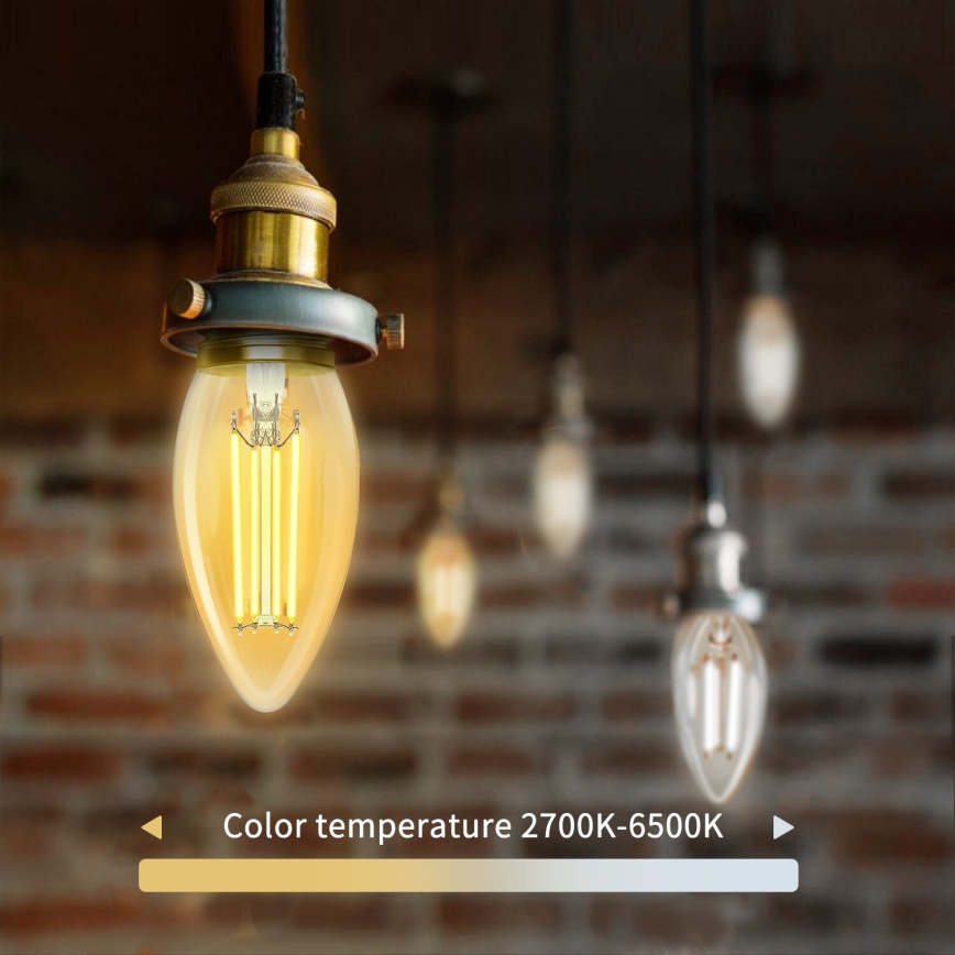 LED-pære dæmpbar FILAMENT C35 E14/4,5W/230V 2700-6500K Wi-Fi - Aigostar