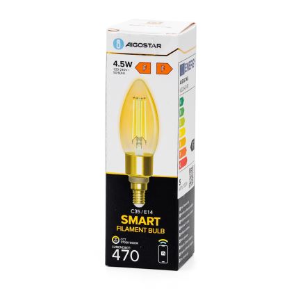 LED-pære dæmpbar FILAMENT C35 E14/4,5W/230V 2700-6500K Wi-Fi - Aigostar