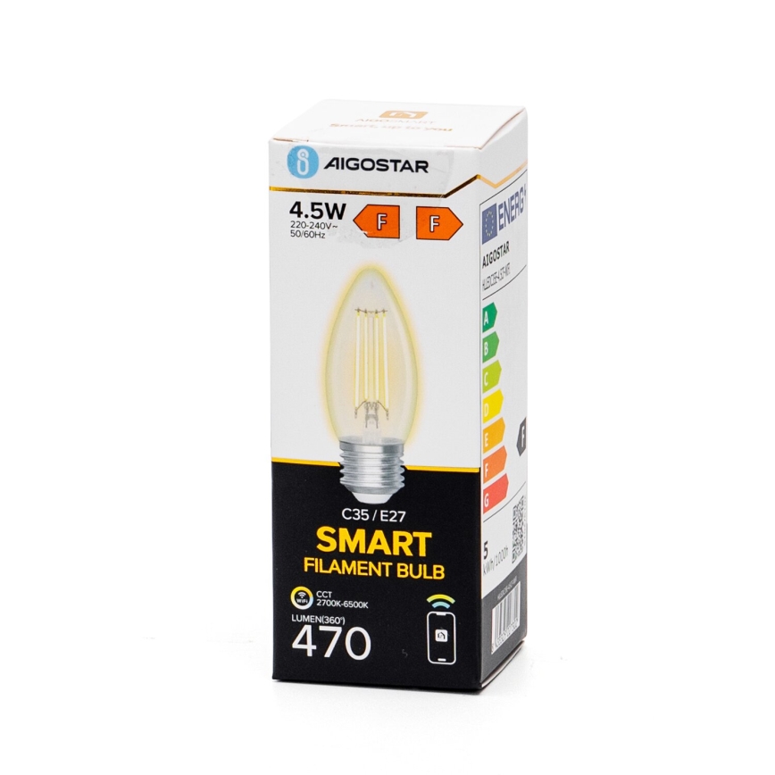 LED-pære dæmpbar FILAMENT C35 E27/4,5W/230V 2700-6500K Wi-Fi - Aigostar