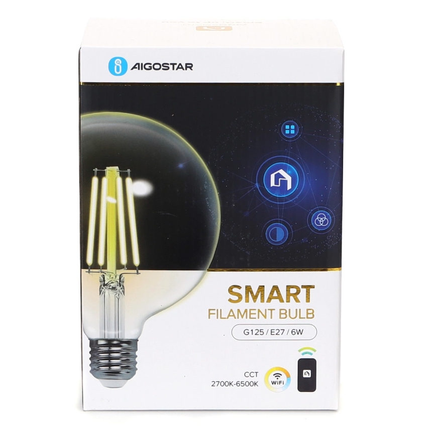 LED-pære dæmpbar FILAMENT G125 E27/6W/230V 2700-6500K Wi-Fi - Aigostar