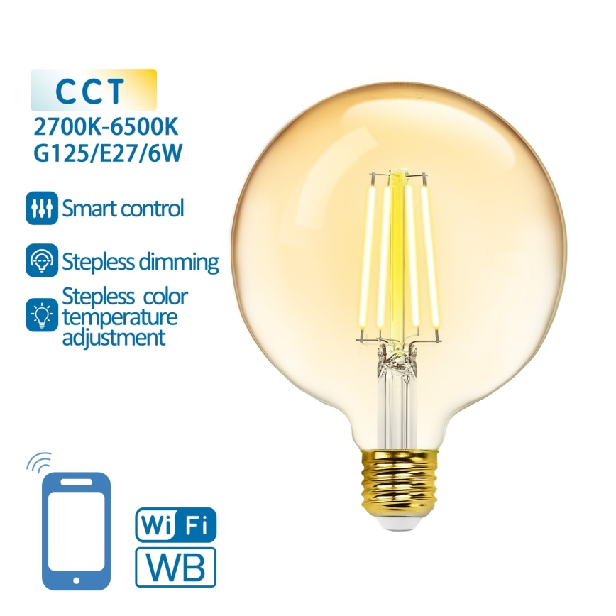 LED-pære dæmpbar FILAMENT G125 E27/6W/230V 2700-6500K Wi-Fi - Aigostar