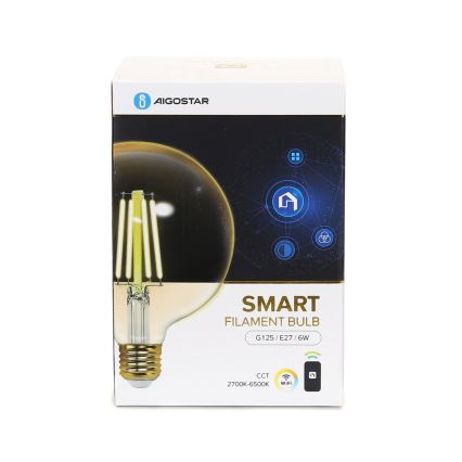 LED-pære dæmpbar FILAMENT G125 E27/6W/230V 2700-6500K Wi-Fi - Aigostar