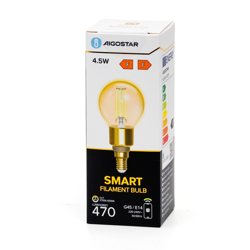 LED-pære dæmpbar FILAMENT G45 E14/4,5W/230V 2700-6500K Wi-Fi - Aigostar