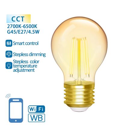 LED-pære dæmpbar FILAMENT G45 E27/4,5W/230V 2700-6500K Wi-Fi - Aigostar