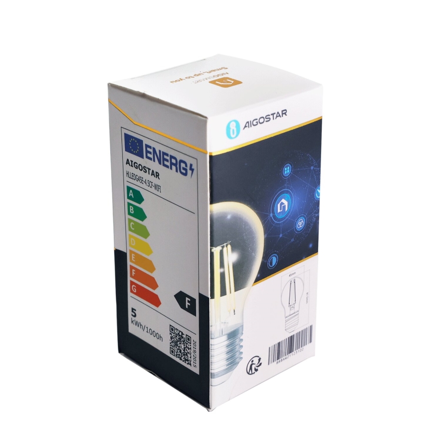 LED-pære dæmpbar FILAMENT G45 E27/4,5W/230V 2700-6500K Wi-Fi - Aigostar