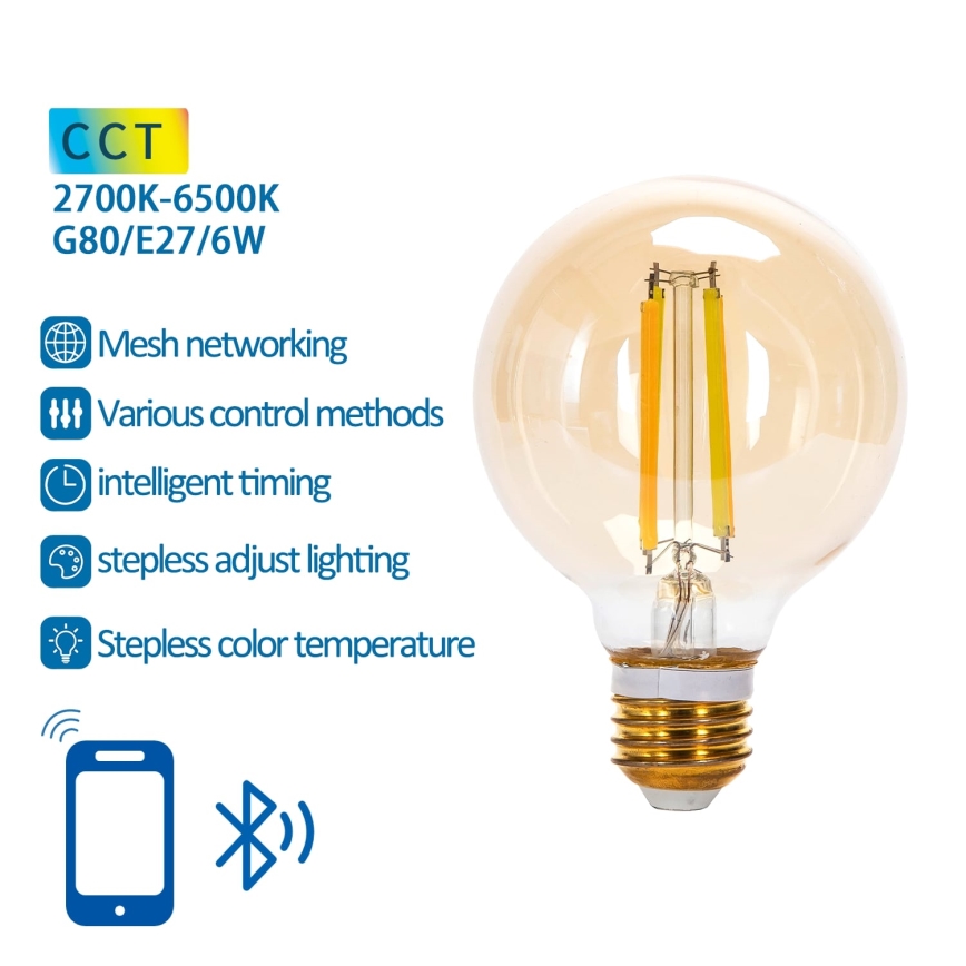 LED-pære dæmpbar FILAMENT MESH Smart G80 E27/6W/230V 2700-6500K - Aigostar