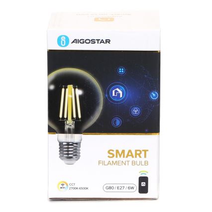 LED-pære dæmpbar FILAMENT G80 E27/6W/230V 2700-6500K Wi-Fi - Aigostar