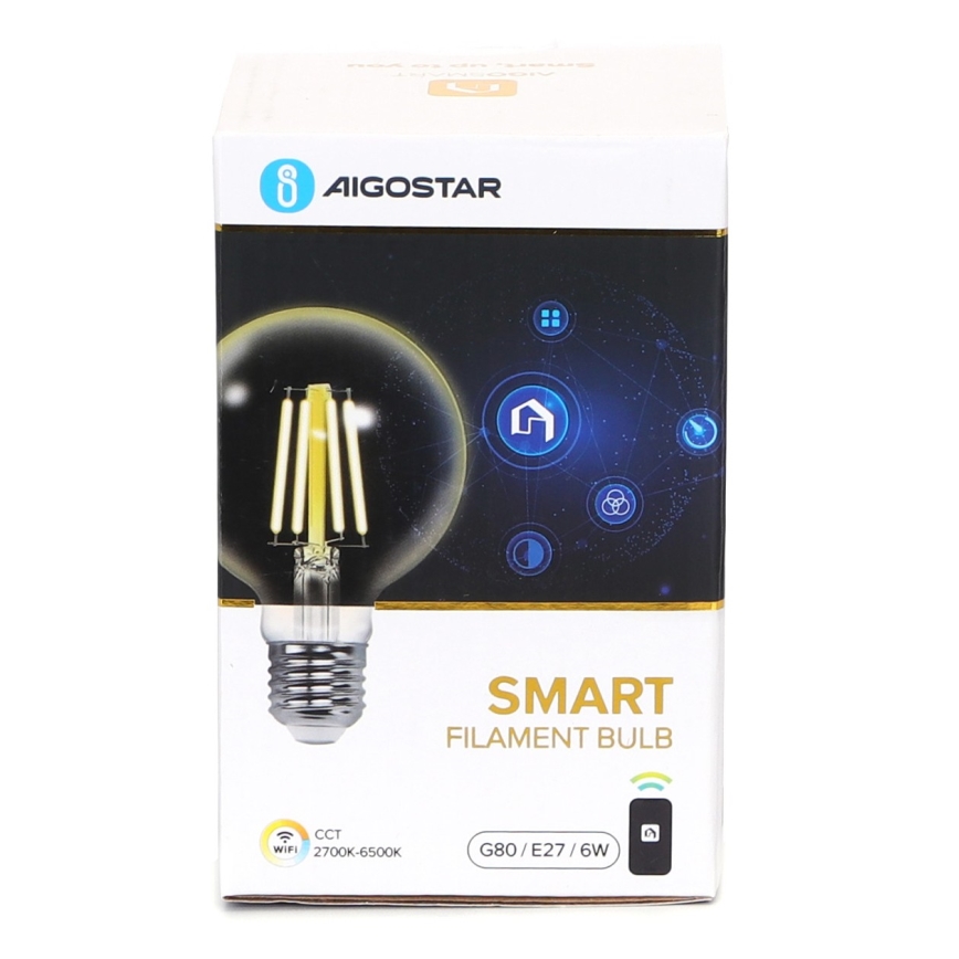 LED-pære dæmpbar FILAMENT G80 E27/6W/230V 2700-6500K Wi-Fi - Aigostar