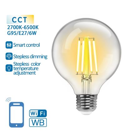 LED-pære dæmpbar FILAMENT G95 E27/6W/230V 2700-6500K Wi-Fi - Aigostar