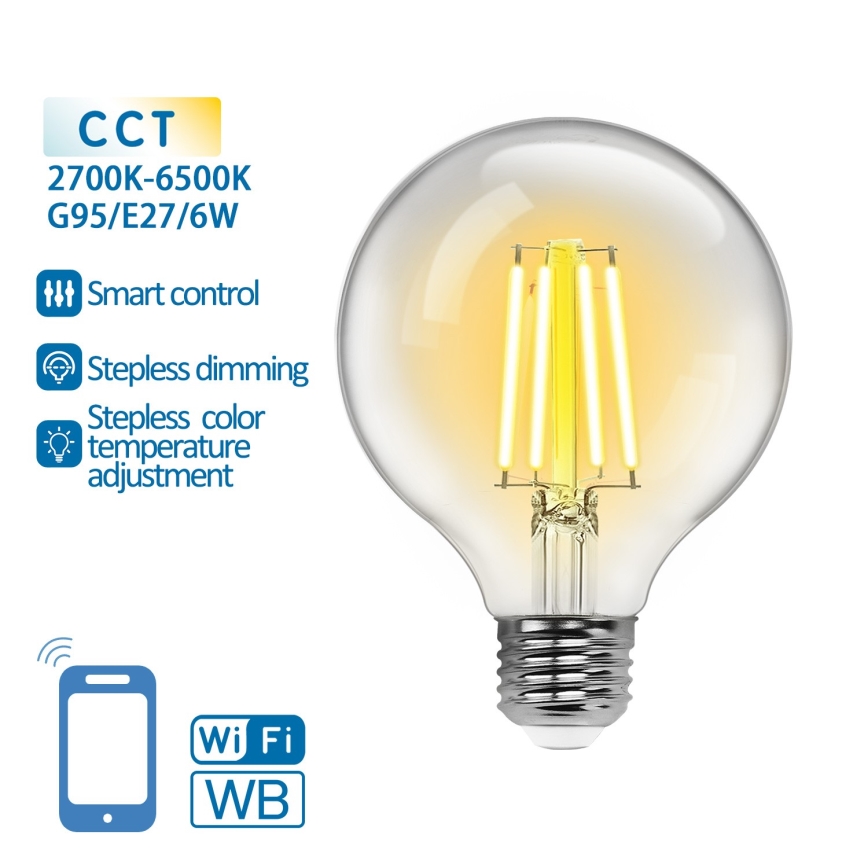 LED-pære dæmpbar FILAMENT G95 E27/6W/230V 2700-6500K Wi-Fi - Aigostar