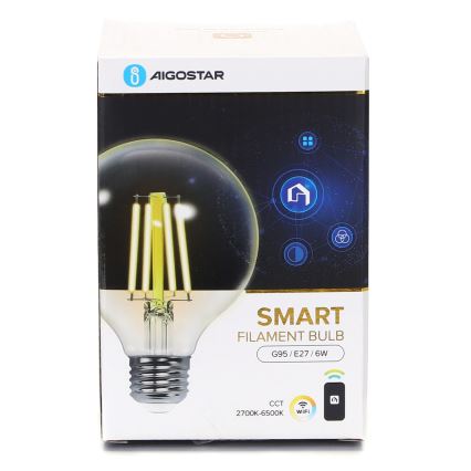 LED-pære dæmpbar FILAMENT G95 E27/6W/230V 2700-6500K Wi-Fi - Aigostar