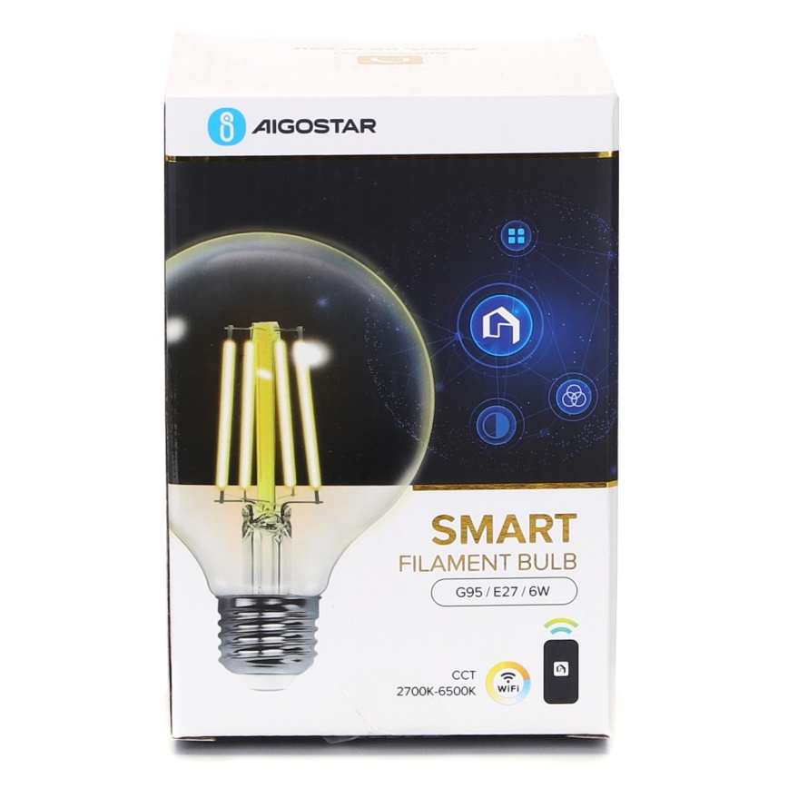 LED-pære dæmpbar FILAMENT G95 E27/6W/230V 2700-6500K Wi-Fi - Aigostar