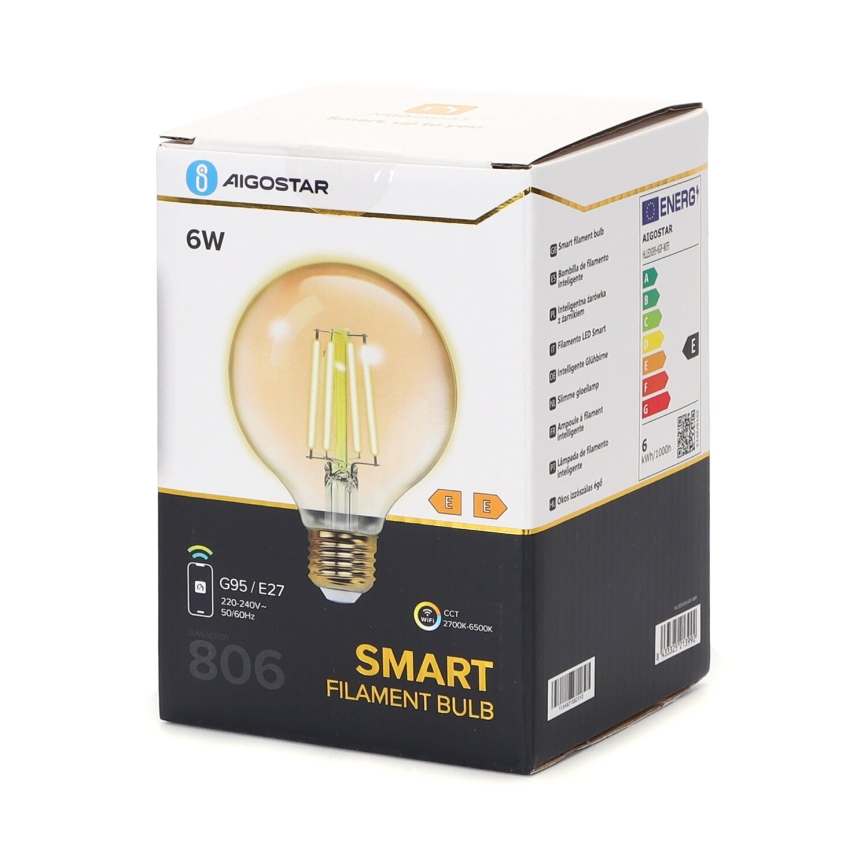 LED-pære dæmpbar FILAMENT G95 E27/6W/230V 2700-6500K Wi-Fi - Aigostar