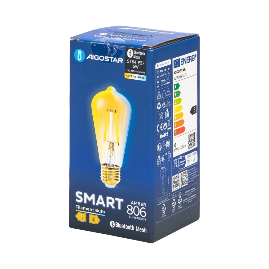 LED-pære dæmpbar FILAMENT MESH Smart ST64 E27/6W/230V 2700-6500K - Aigostar