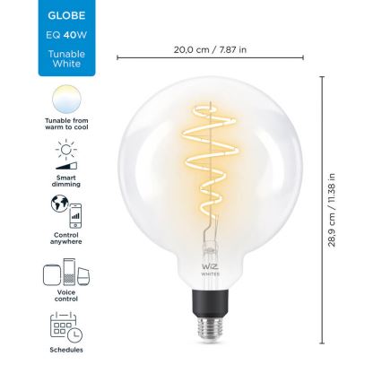LED-pære dæmpbar FILAMENT G200 E27/6,5W/230V 2700-6500K CRI 90 Wi-Fi - WiZ