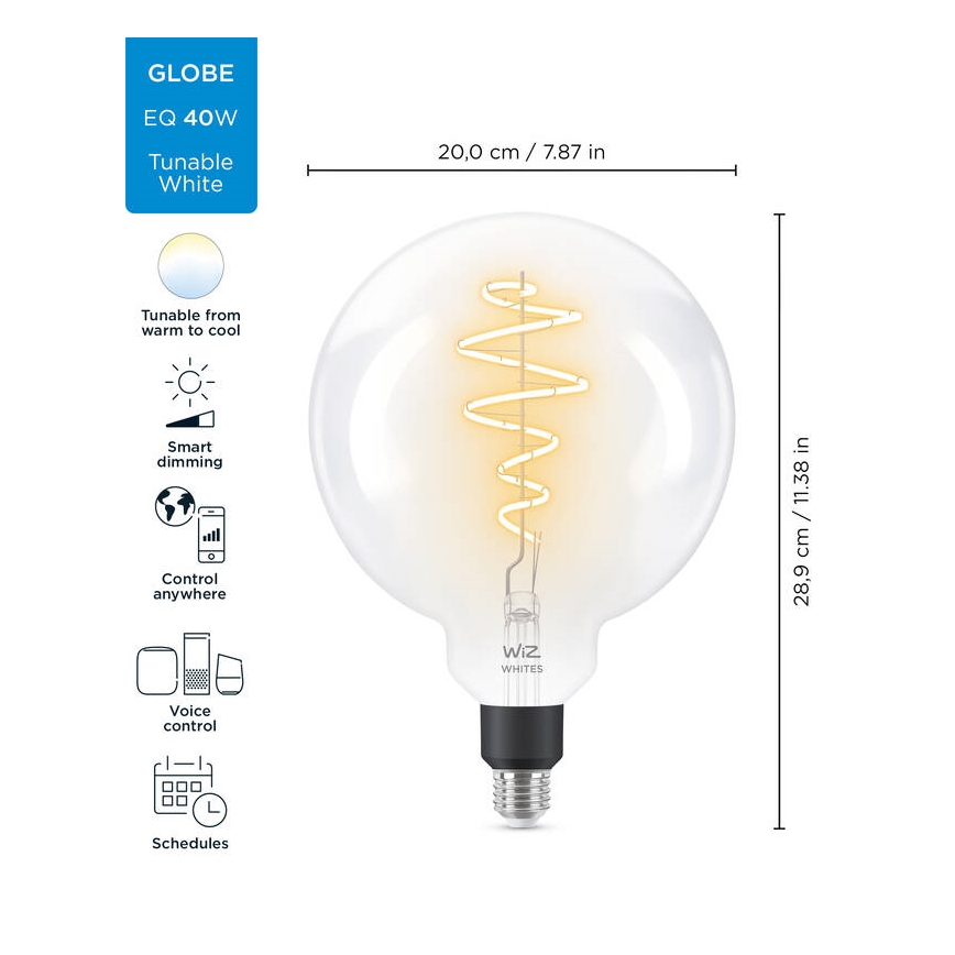 LED-pære dæmpbar FILAMENT G200 E27/6,5W/230V 2700-6500K CRI 90 Wi-Fi - WiZ