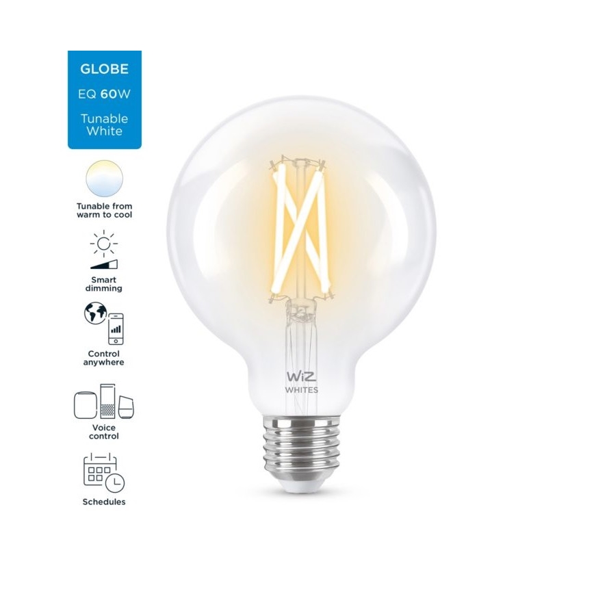 LED-pære dæmpbar FILAMENT G95 E27/6,7W/230V 2700-6500K CRI 90 Wi-Fi - WiZ