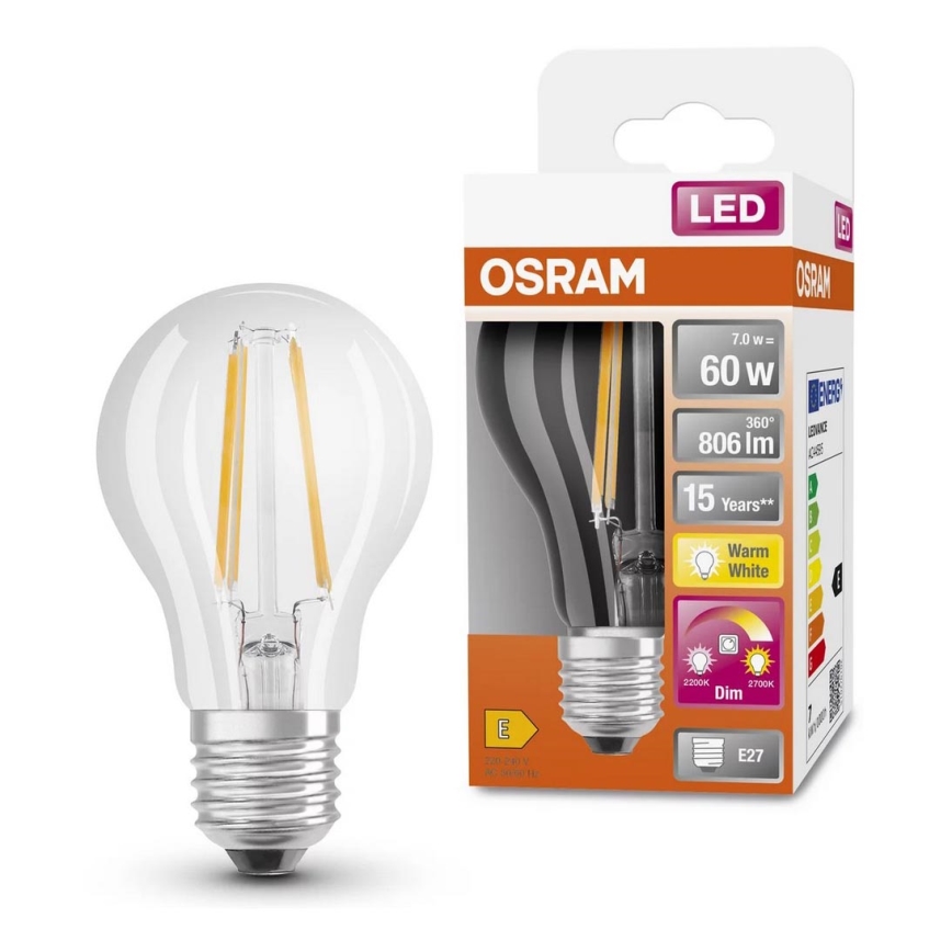 LED-pære dæmpbar GLOW DIM A60 E27/7W/230V 2200-2700K - Osram