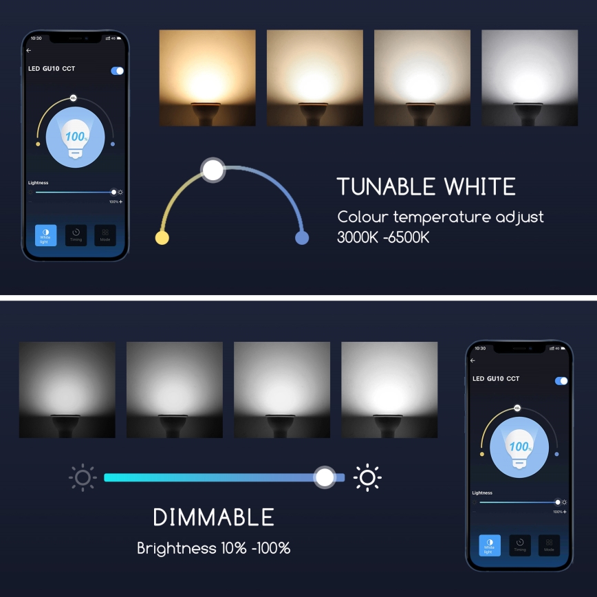 LED-pære dæmpbar GU10/5W/230V 3000-6500K Wi-Fi - Aigostar