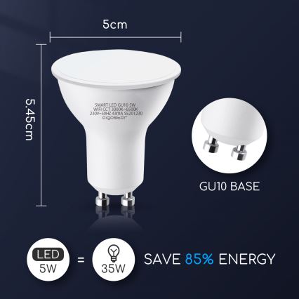 LED-pære dæmpbar GU10/5W/230V 3000-6500K Wi-Fi - Aigostar