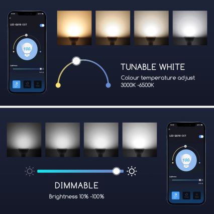 LED-pære dæmpbar GU10/7W/230V 3000-6500K Wi-Fi - Aigostar