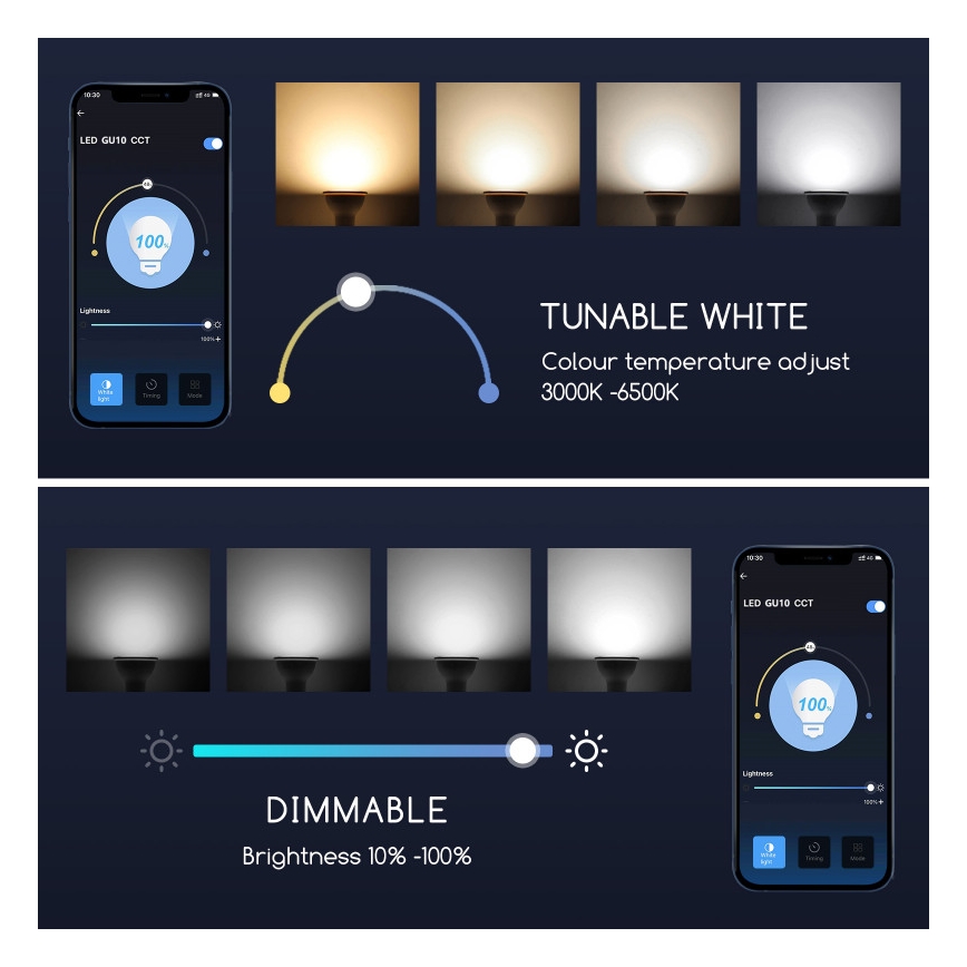 LED-pære dæmpbar GU10/7W/230V 3000-6500K Wi-Fi - Aigostar