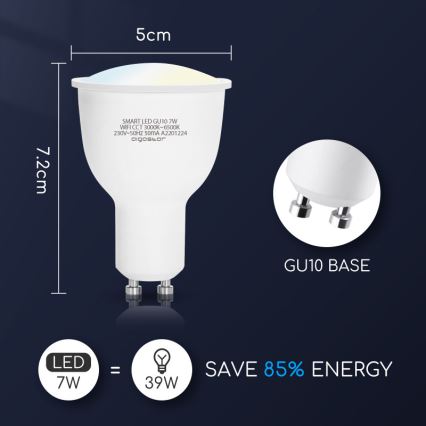 LED-pære dæmpbar GU10/7W/230V 3000-6500K Wi-Fi - Aigostar