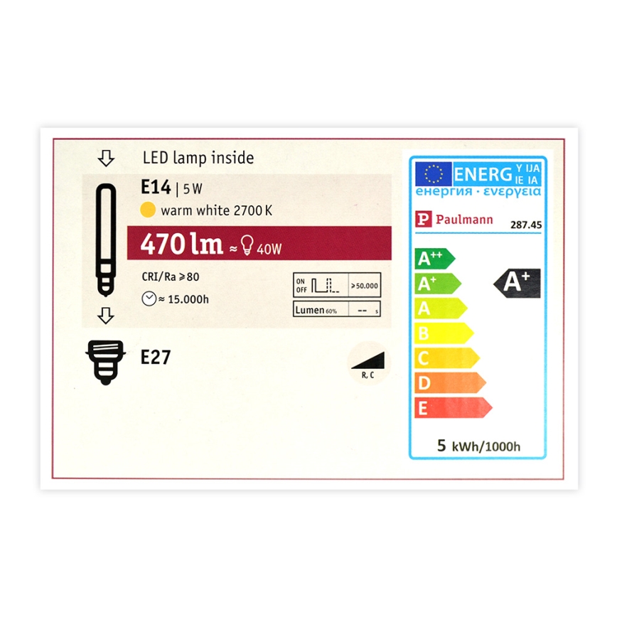 LED-pære dæmpbar MOSAIC G125 E27/5W/230V 2700K - Paulmann 28745