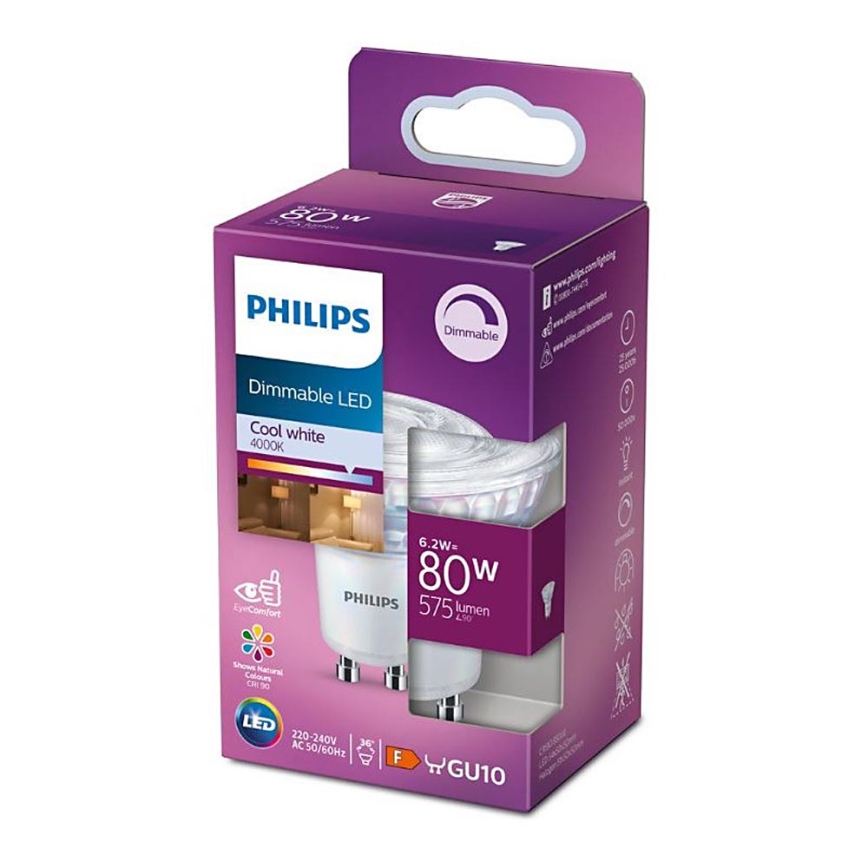 LED-pære dæmpbar Philips GU10/6,2W/230V 4000K