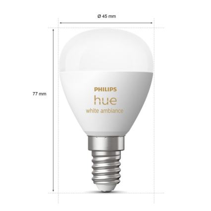 LED-pære dæmpbar Philips Hue WHITE AMBIANCE P45 E14/5,1W/230V 2200-6500K