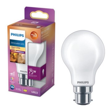LED-pære dæmpbar Philips Warm Glow A60 B22/7,2W/230V 2200-2700K CRI 90