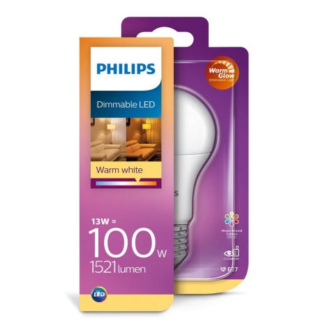 LED-pære dæmpbar Philips Warm Glow E27/13W/230V 2200K-2700K 