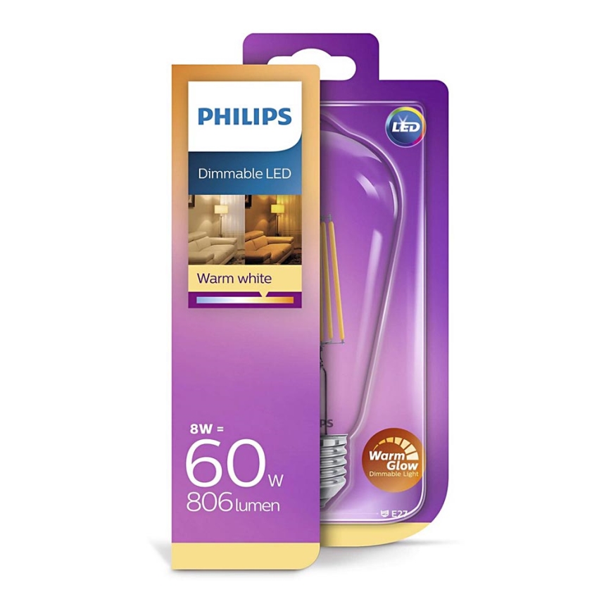 LED-pære dæmpbar Philips Warm Glow E27/8W/230V 2200-2700K