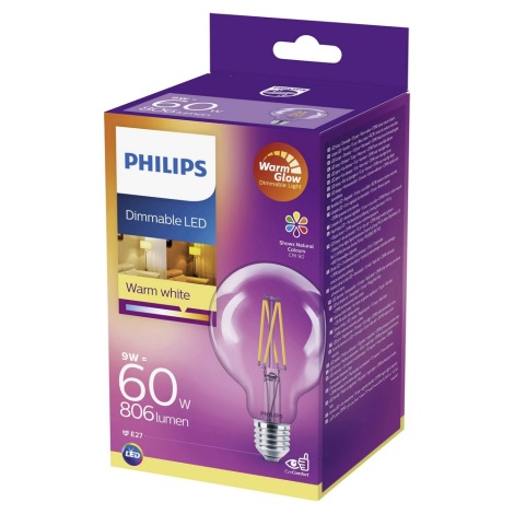 LED-pære dæmpbar Philips Warm Glow E27/9W/230V 2200K-2700K 