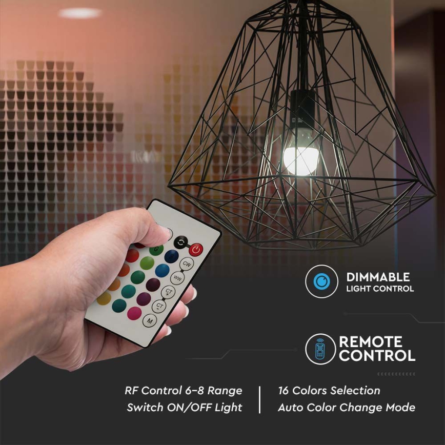LED-pære dæmpbar RGB-farver A60 E27/8,5W/230V 4000K + fjernbetjening