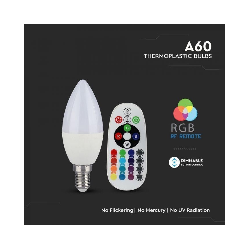 LED-pære dæmpbar RGB-farver E14/3,5W/230V 6400K + fjernbetjening