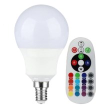 LED-pære dæmpbar RGB-farver E14/3,5W/230V 6400K + fjernbetjening