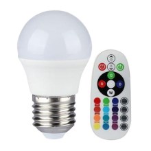 LED-pære dæmpbar RGB-farver E27/3,5W/230V 3000K + fjernbetjening