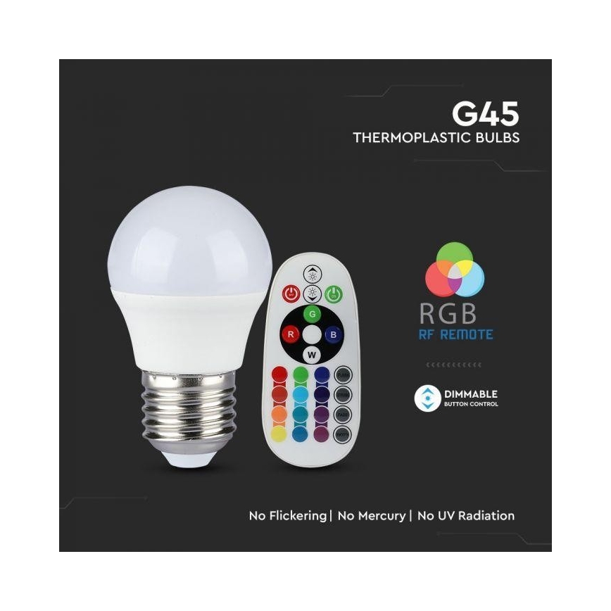 LED-pære dæmpbar RGB-farver E27/3,5W/230V 6400K + fjernbetjening