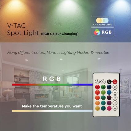 LED-pære dæmpbar RGB-farver GU10/4,8W/230V 3000K + fjernbetjening