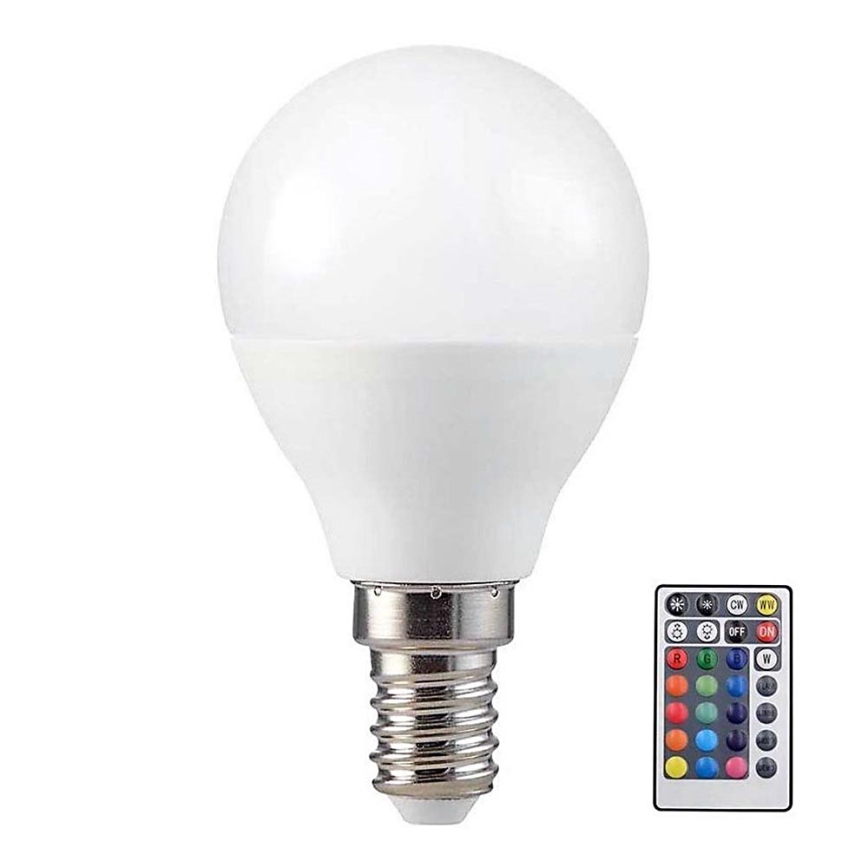 LED-pære dæmpbar RGB-farver P45 E14/4,8W/230V 3000K + fjernbetjening