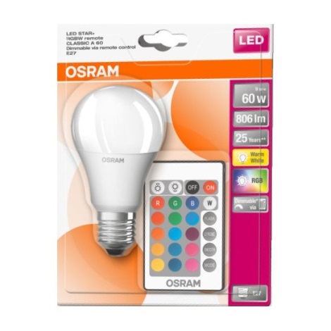 LED-pære dæmpbar RGB STAR+ A60 E27/9W/230V 2700K - Osram