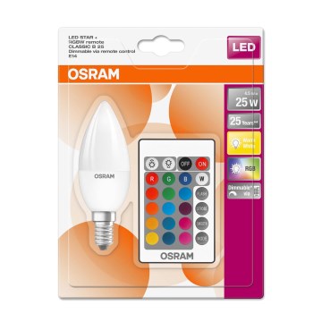 LED-pære dæmpbar RGBW-farver STAR E14/4,5W/230V 2700K + fjernbetjening – Osram