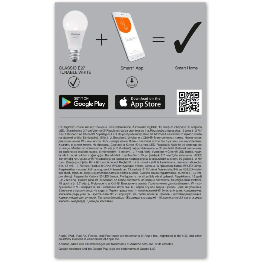 LED-pære dæmpbar SMART+ E27/9,5W/230V 2700K-6500K Wi-Fi - Ledvance