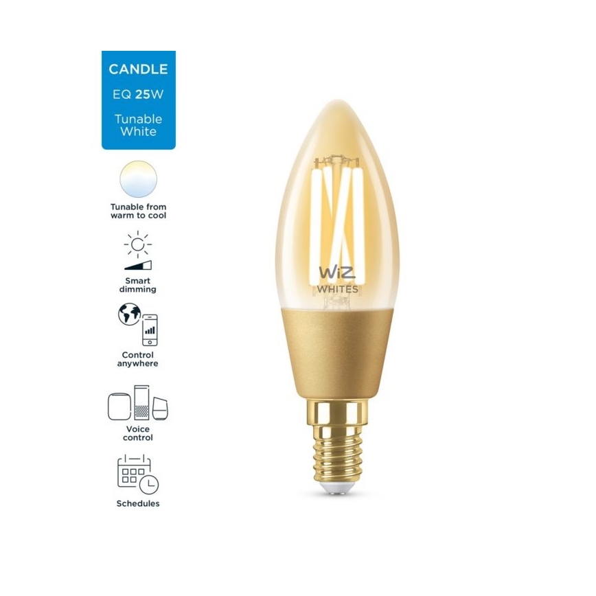 LED-pære dæmpbar VINTAGE FILAMENT C35 E14/4,9W/230V 2000-5000K CRI 90 Wi-Fi - WiZ