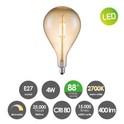 LED-pære dæmpbar VINTAGE EDISON E27/4W/230V 2700K