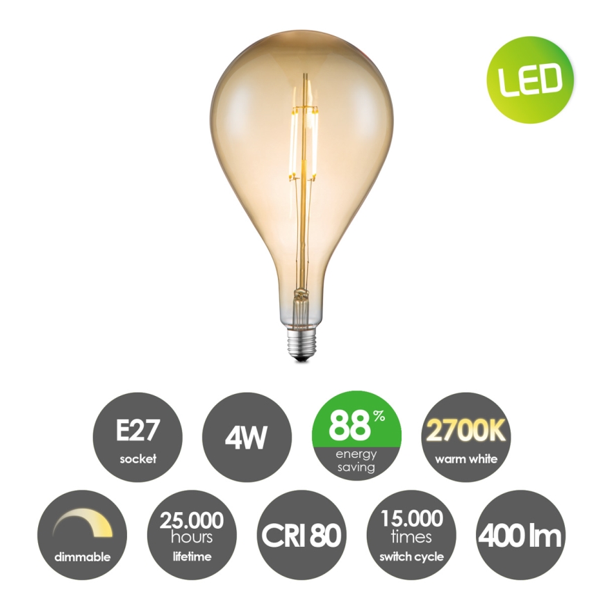 LED-pære dæmpbar VINTAGE EDISON E27/4W/230V 2700K