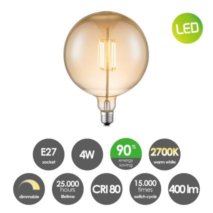 LED-pære dæmpbar VINTAGE EDISON G180 E27/4W/230V 2700K