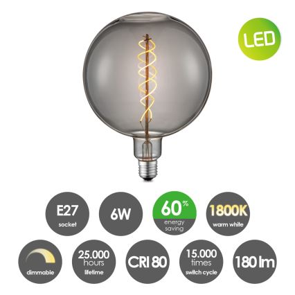 LED-pære dæmpbar VINTAGE EDISON G180 E27/6W/230V 1800K