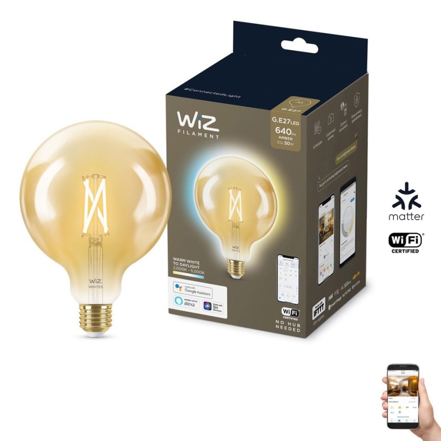 LED-pære dæmpbar VINTAGE FILAMENT G125 E27/6,7W/230V 2000-5000K CRI 90 Wi-Fi - WiZ